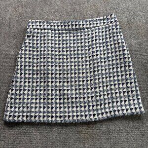 Loft Skirt Womens 12 Houndstooth‎ Mini Blue White Pockets Tweed Preppy Career